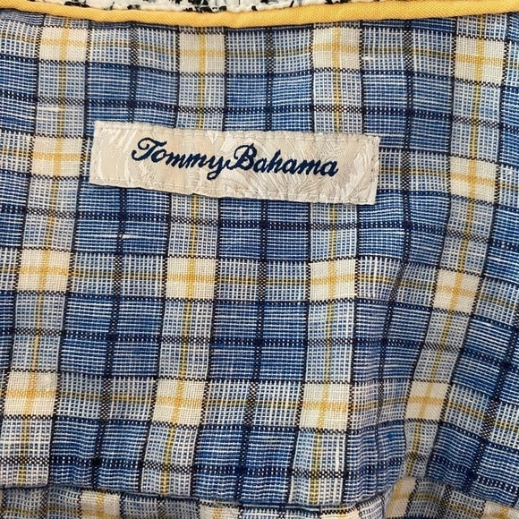 Tommy Bahama Shirt Mens Large Blue Plaid Linen Blend Long Sleeve Logo - Picture 3 of 9
